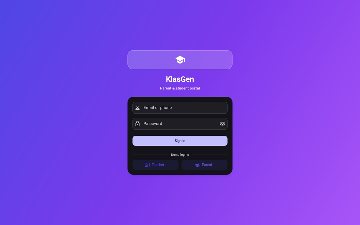 KlasGen parent and student portal sign-in