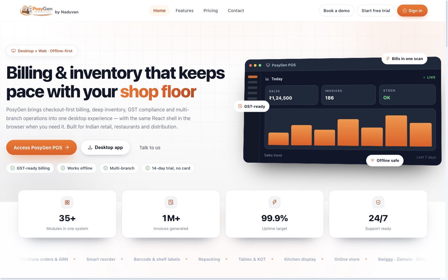 PosyGen billing and inventory dashboard